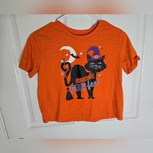 Halloween Girls Orange Witch Cat Casual Tee Shirt Large